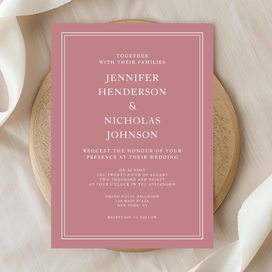 Elegant Formele Stoffige Roze Bruiloft Kaart