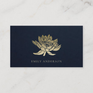 ELEGANT FORMELE TRENDY NAVY FAUX GOLD LOTUS FLORAL VISITEKAARTJE