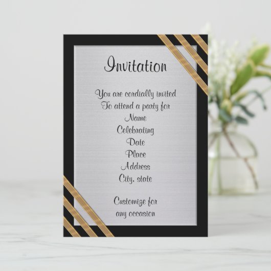 Elegant Formele uitnodiging voor zwart, wit en gou (Staand voorkant)