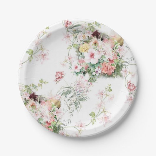 Elegant Formele Waterverf Floral Dinnerware Papieren Bordje (Voorkant)