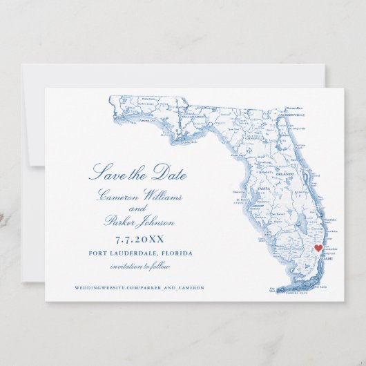 Elegant Fort Lauderdale Florida Wedding Navy Kaart (Voorkant)