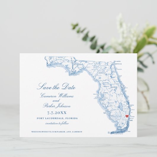 Elegant Fort Lauderdale Florida Wedding Navy Kaart (Staand voorkant)