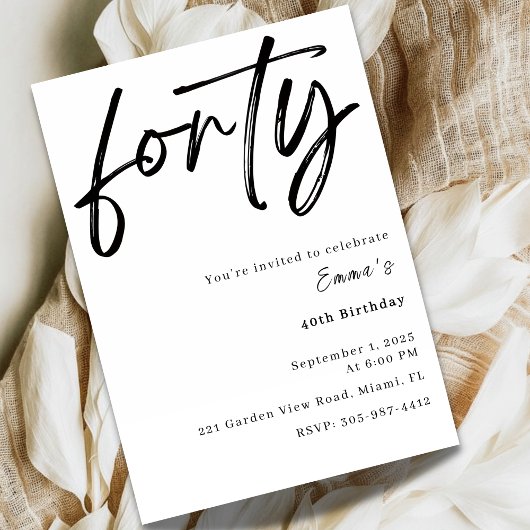 Elegant Forty 40th Birthday Invitation Card Kaart