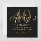 Elegant Forty Gold Script Zwart 40ste verjaardag Kaart (Voorkant)