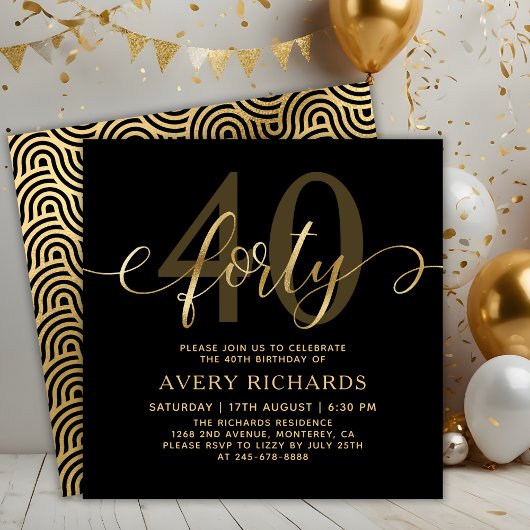 Elegant Forty Gold Script Zwart 40ste verjaardag Kaart