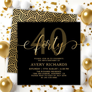 Elegant Forty Gold Script Zwart 40ste verjaardag Kaart