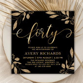 Elegant Forty Script Goud Zwart 40e Verjaardag Kaart