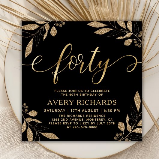 Elegant Forty Script Goud Zwart 40e Verjaardag Kaart
