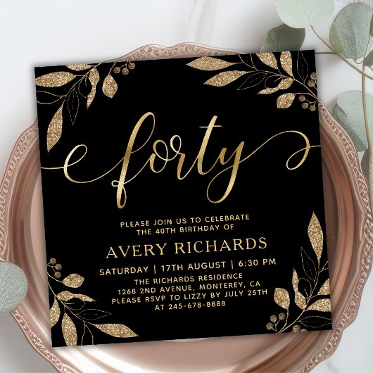 Elegant Forty Script Goud Zwart 40e Verjaardag Kaart