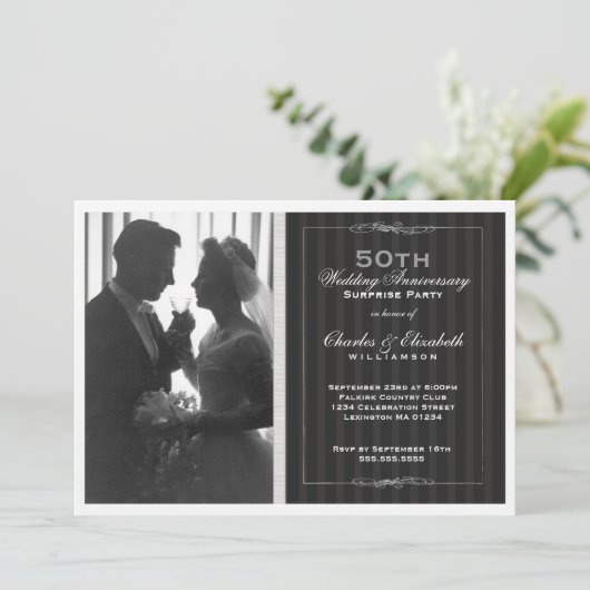 Elegant Foto 50th Wedding Jubileum Party Kaart (Staand voorkant)