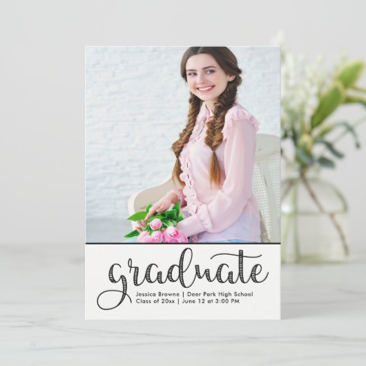 Elegant Foto Afstuderen Aankondiging Zwart Wit (Staand voorkant)