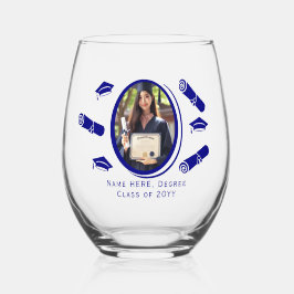 Elegant Foto Afstuderen Diploma en Pet, Blauw Wijnglas Zonder Voet