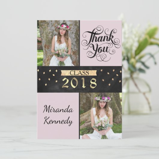 Elegant foto Afstuderen Hartelijk dank Bedankkaart (Staand voorkant)