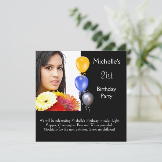 Elegant foto-ballonnen 21ste verjaardag kaart (Staand voorkant)