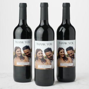Elegant Foto Bedankt Trouwcadeau Wijn Etiket
