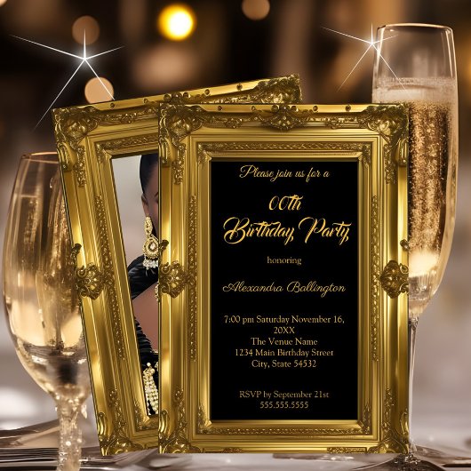 Elegant Foto Birthday Party Gold Kaart
