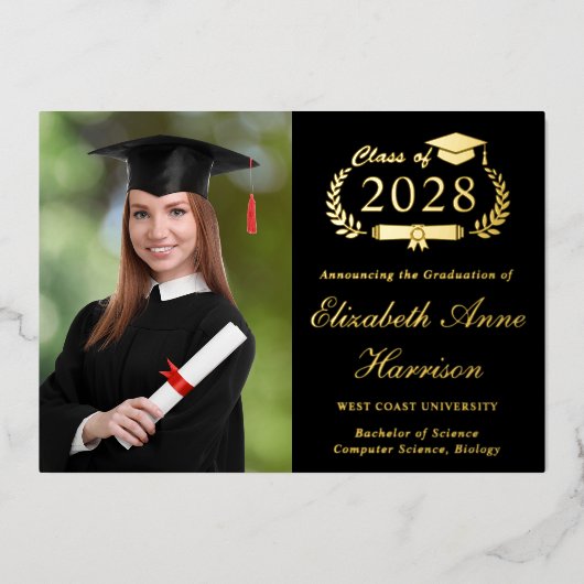 Elegant Foto Black Afstuderen Folie Aankondiging (Voorkant)