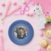 Elegant Foto Blue & Gold Modern Graduparty Papieren Bordje (Feest)