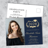 Elegant Foto Blue Graduation Party Uitnodiging Briefkaart