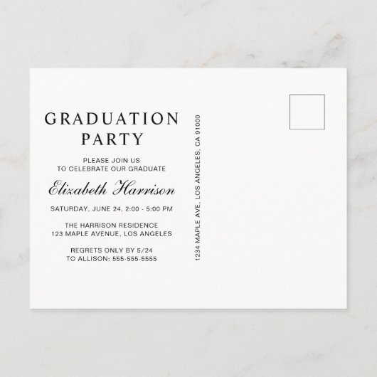 Elegant Foto Blue Graduation Party Uitnodiging Briefkaart (Achterkant)