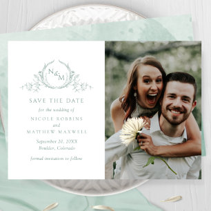 Elegant Foto Bord Green Monogram Wedding Save The Date