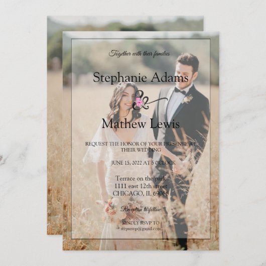 Elegant Foto Bride & Groom Wedding Kaart (Voorkant / Achterkant)