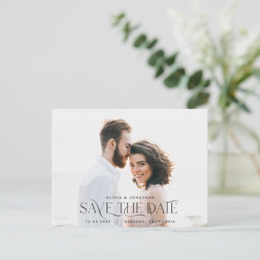 Elegant foto bruiloft met typografie behalve datum briefkaart (Staand voorkant)