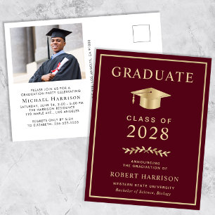 Elegant Foto Burgundy College Graduparty Uitnodiging Briefkaart