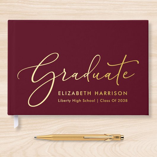 Elegant Foto Burgundy Graduation Party Gastenboek
