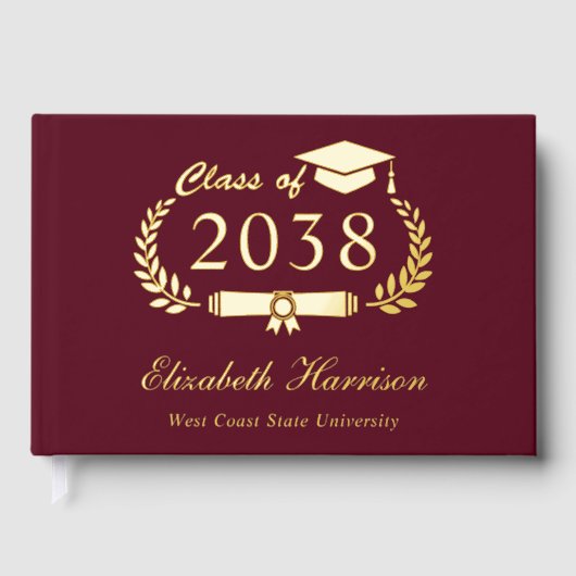 Elegant Foto Burgundy Graduation Party Gastenboek (Voorkant)