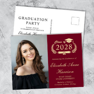 Elegant Foto Burgundy Graduation Party Uitnodiging Briefkaart