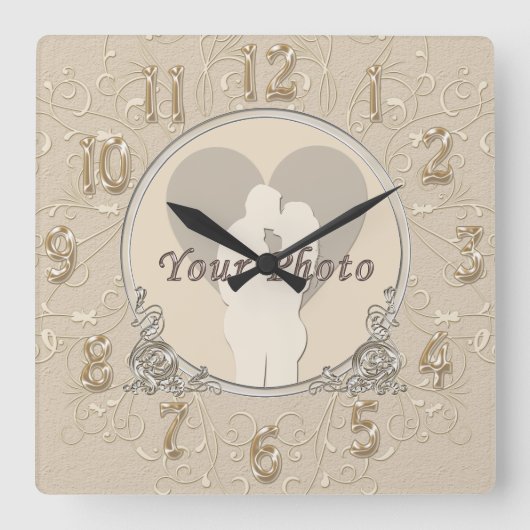 Elegant FOTO Clock Wedding and Jubileum Gifts Vierkante Klok (Voorkant)
