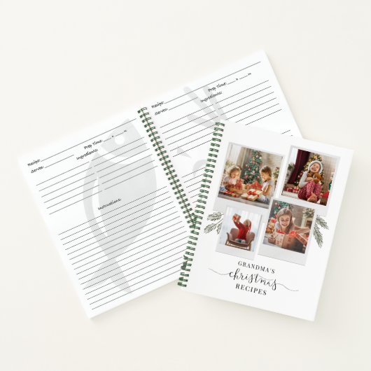 Elegant Foto Collage Grandma's Kerstrecept Notitieboek (Binnen)