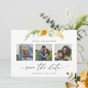 Elegant Foto Collage Yellow Floral Wedding Save The Date
