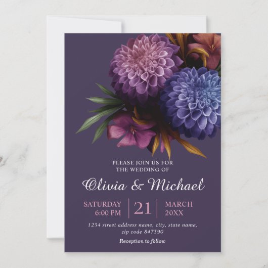 Elegant Foto Dahlia Minimalist Wedding Invitation Kaart (Voorkant)