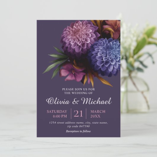 Elegant Foto Dahlia Minimalist Wedding Invitation Kaart (Staand voorkant)