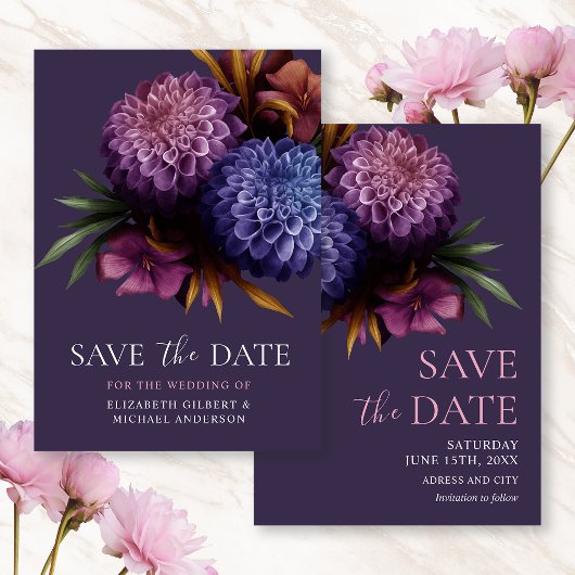 Elegant Foto Dahlia Wedding Save the Dates Kaart
