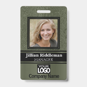Elegant foto- en logo-badge - Olijfgroen Badge
