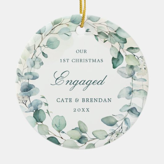 Elegant Foto Eucalyptus Greenery Wreath Engaged Keramisch Ornament (Voorkant)