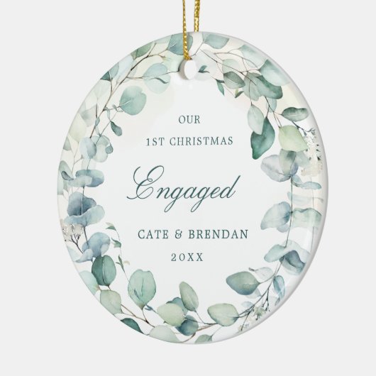 Elegant Foto Eucalyptus Greenery Wreath Engaged Keramisch Ornament (Links)