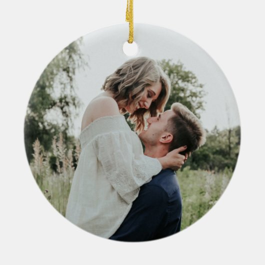 Elegant Foto Eucalyptus Greenery Wreath Engaged Keramisch Ornament (Achterkant)