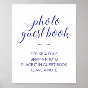Elegant foto-gastenboek navy blue witte trouw poster