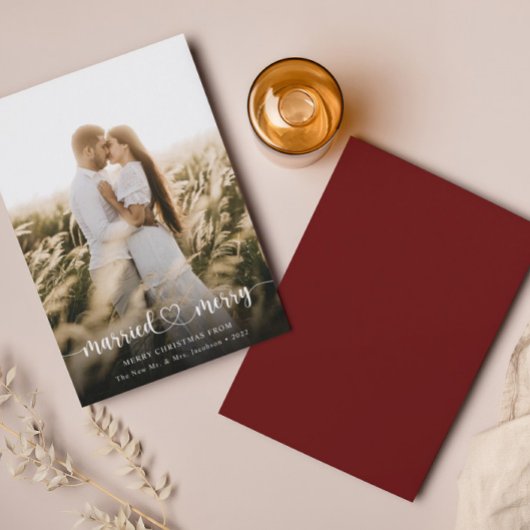Elegant Foto gehuwd en vrolijk kerstfeest Kaart