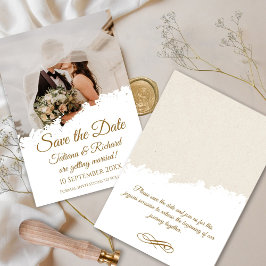 Elegant Foto & Goud Script Sla de datum bruiloft Kaart