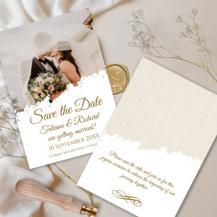 Elegant Foto & Goud Script Sla de datum bruiloft Kaart