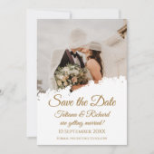 Elegant Foto & Goud Script Sla de datum bruiloft Kaart (Voorkant)
