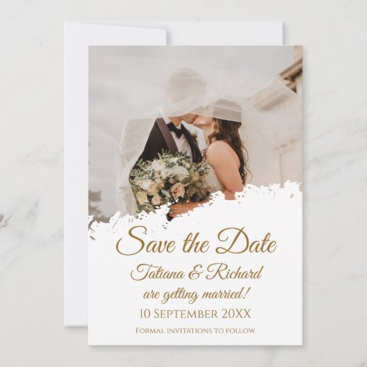 Elegant Foto & Goud Script Sla de datum bruiloft Kaart (Voorkant)