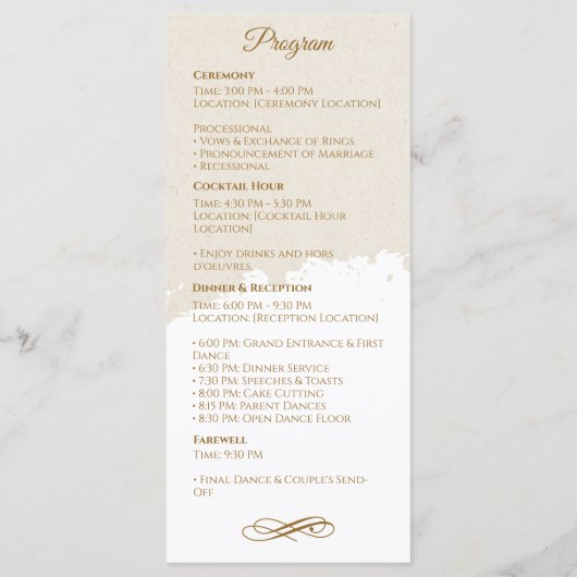 Elegant Foto & Gouden Script Huwelijksprogramma Programmakaart (Achterkant)