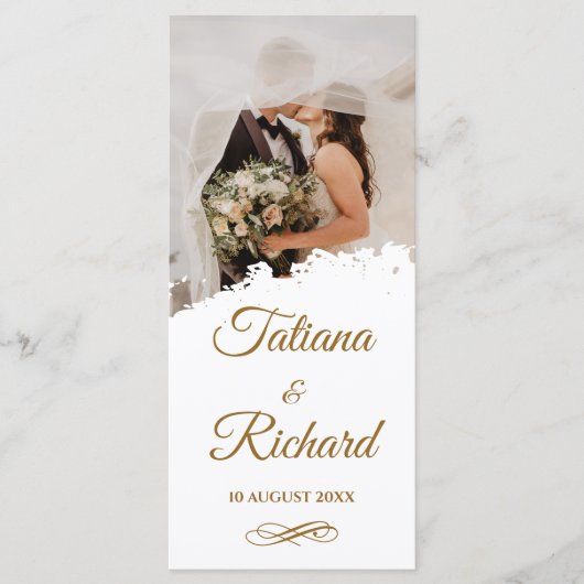 Elegant Foto & Gouden Script Huwelijksprogramma Programmakaart (Voorkant)