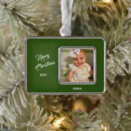 Elegant Foto Green Background Framed Ornament